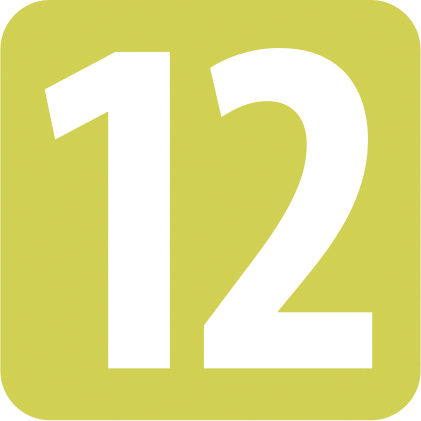 zielony kwadrat z białą cyfrą 12 w środku