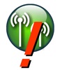 Logo usługi EWF - czerwony wykrzykni i symbole anten nadawczych