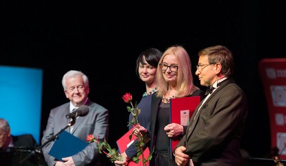 Od lewej: prof. Janusz Kawecki, członek KRRiT, Marta Rebzda, Alicja Grembowicz, Wojciech Markiewicz (fot. Wojciech Kusiński)