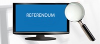 banner z tv, napisem referendum i lupą
