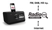 Odbiornik radia DAB+ współpracujacy ze smartfonem, obok logo organizacji RadioDNS